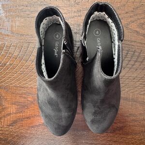 Cat & Jack Black Suede-Look Ankle Booties with Side Zip
